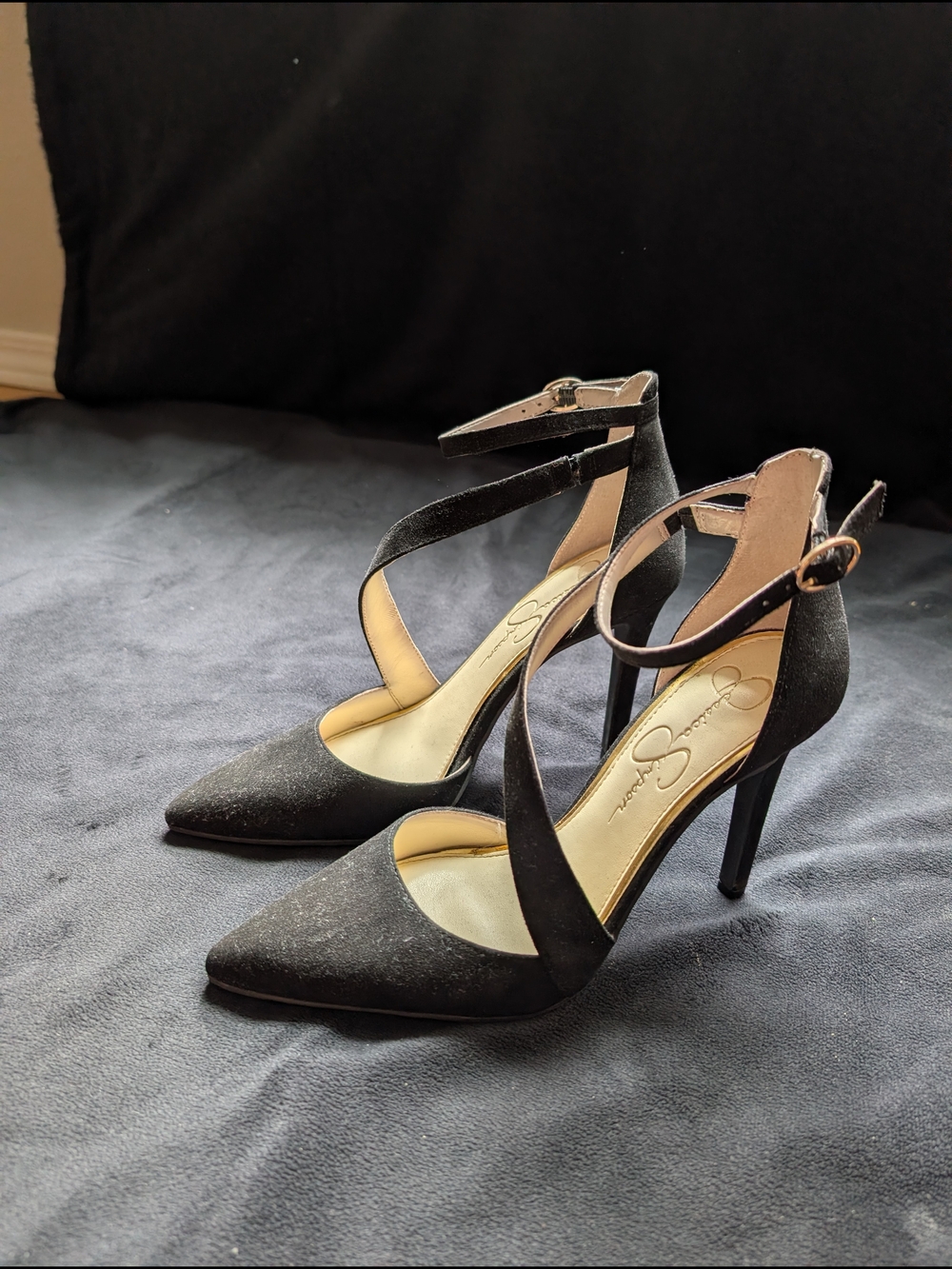 Jessica Simpson Black Pointed-Toe Ankle-Strap Heels - Women